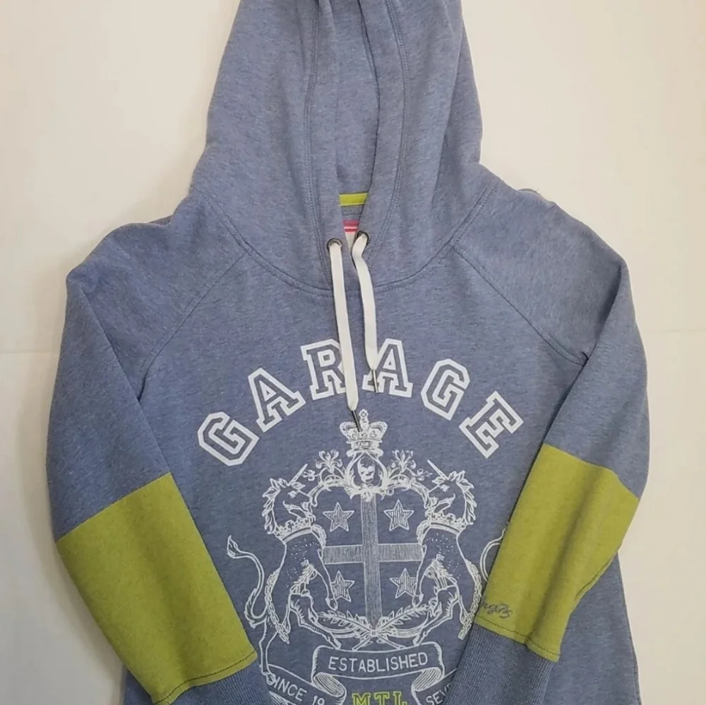 Garage Canada Women's Drawstring Spellout Hoodie Medium Blue Green - Picture 8 of 10